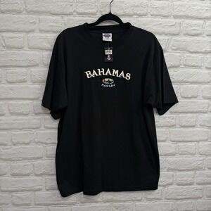 VINTAGE Bahamas Nassau Unisex T-Shirt  Sz Large Black Embroidered Fish Shark NEW